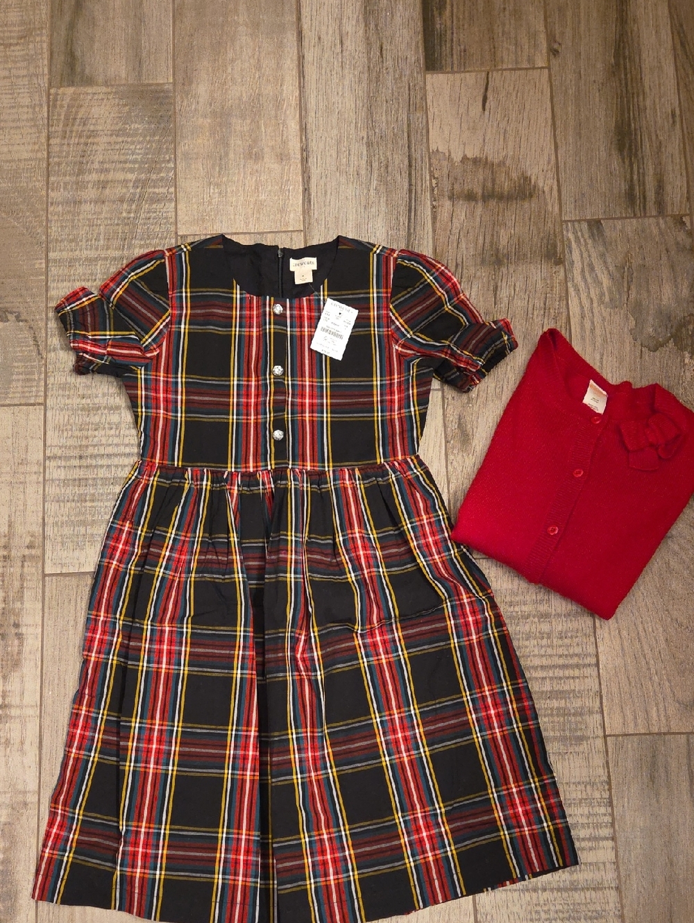 NWT Crewcuts Black Plaid Button Dress And Cardigan